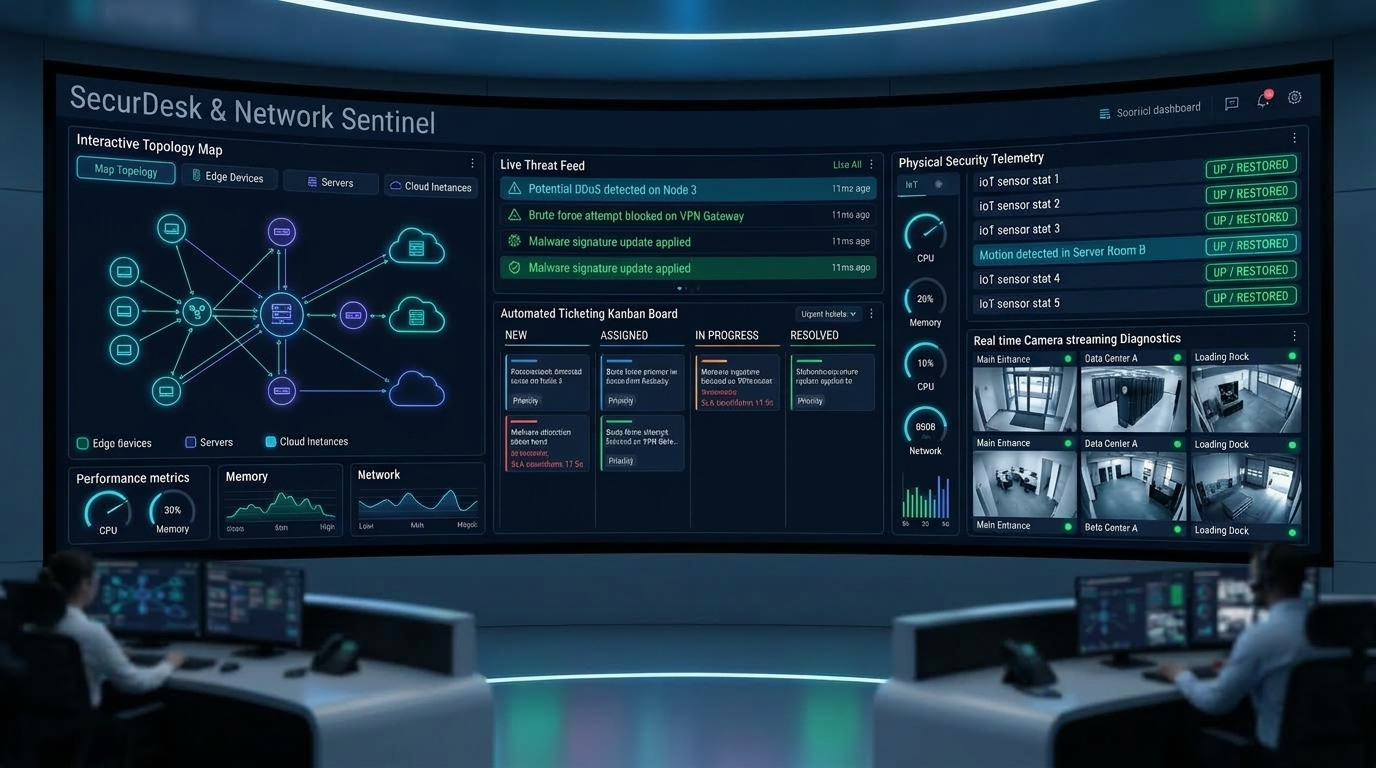 Interfaccia illustrativa della piattaforma SecurDesk, generata con intelligenza artificiale